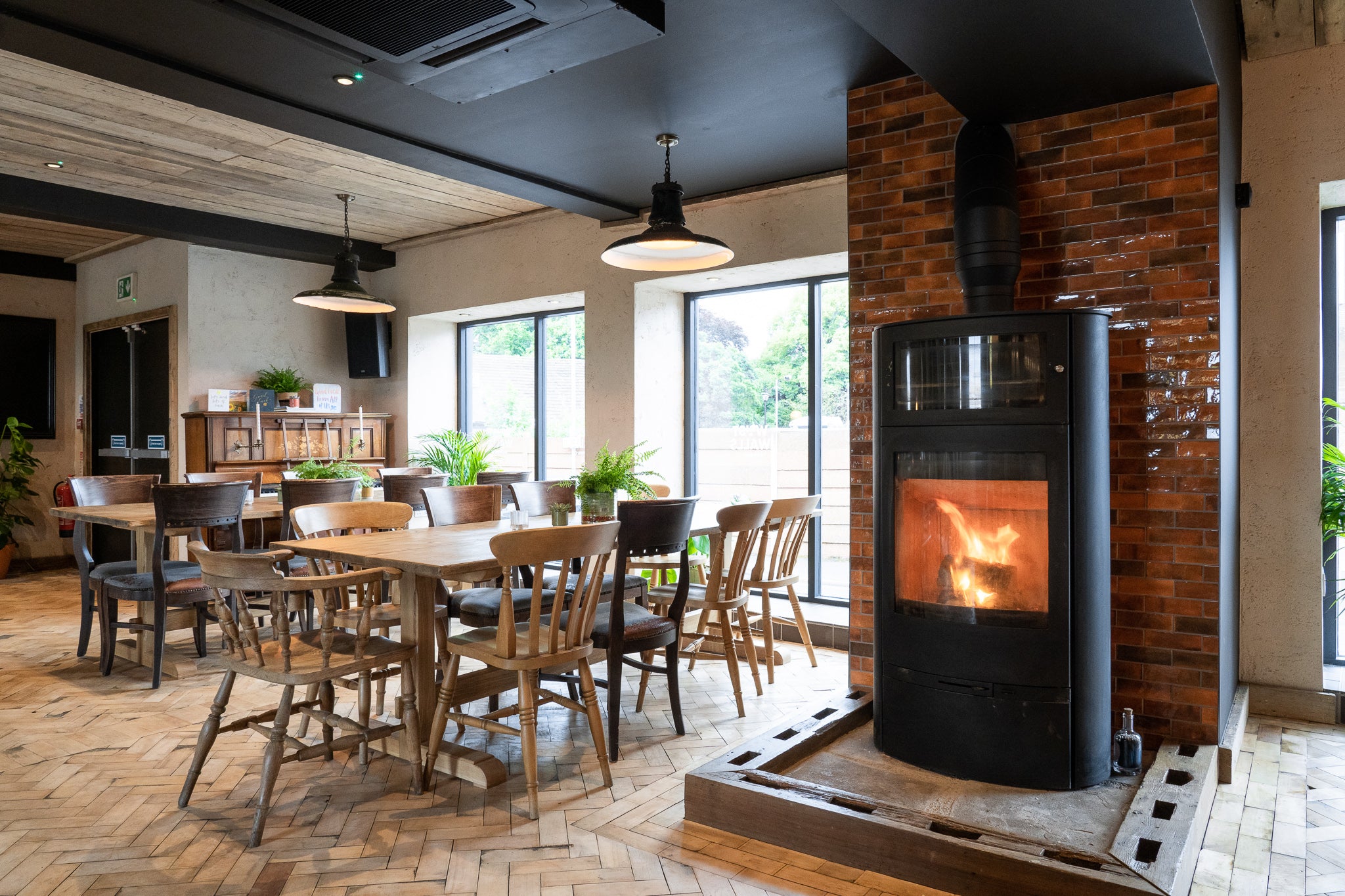 Log burning fire stove in brewery & taproom Carlisle